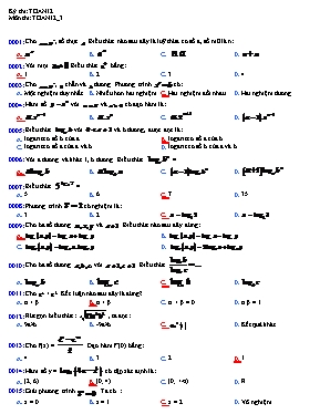 Đề kiểm tra 1 tiết môn Toán lớp 12 - Chương 2